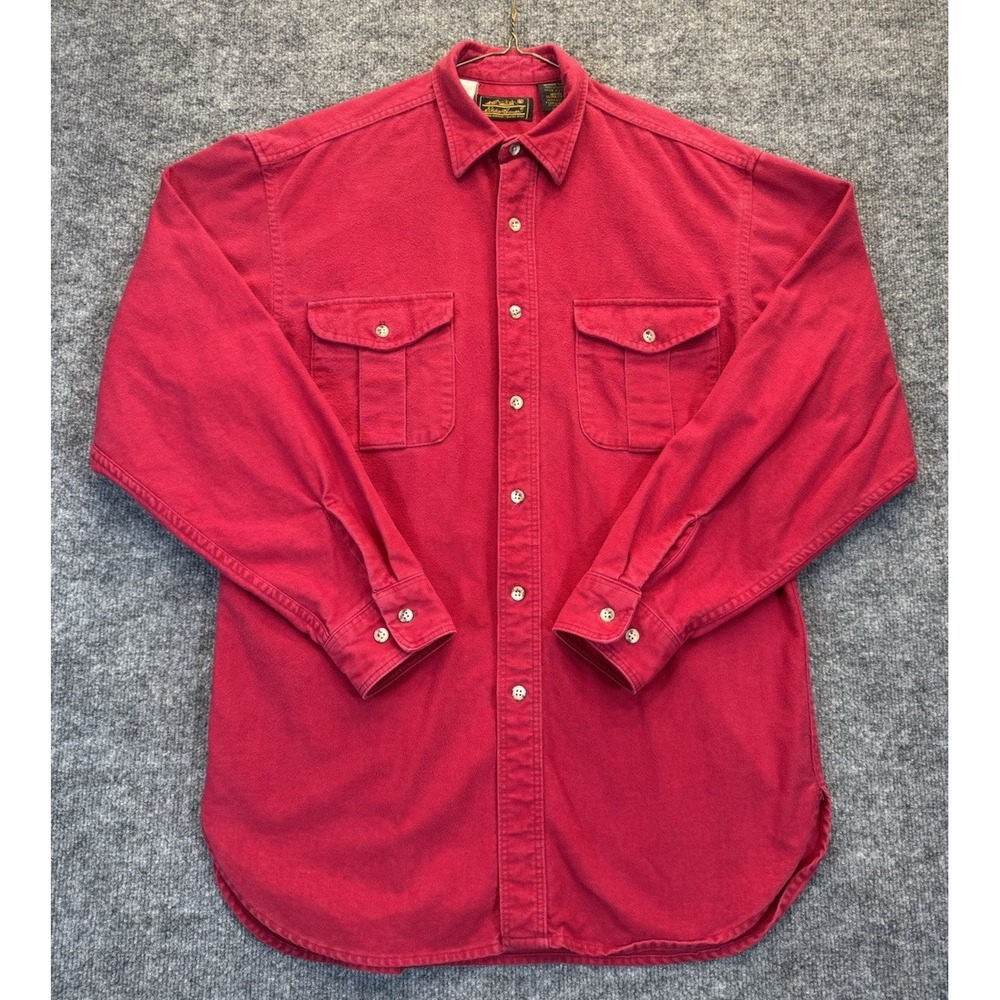 Eddie Bauer Men's M Tall Red Button Down Shirt Made in USA 100% Cotton Vintage